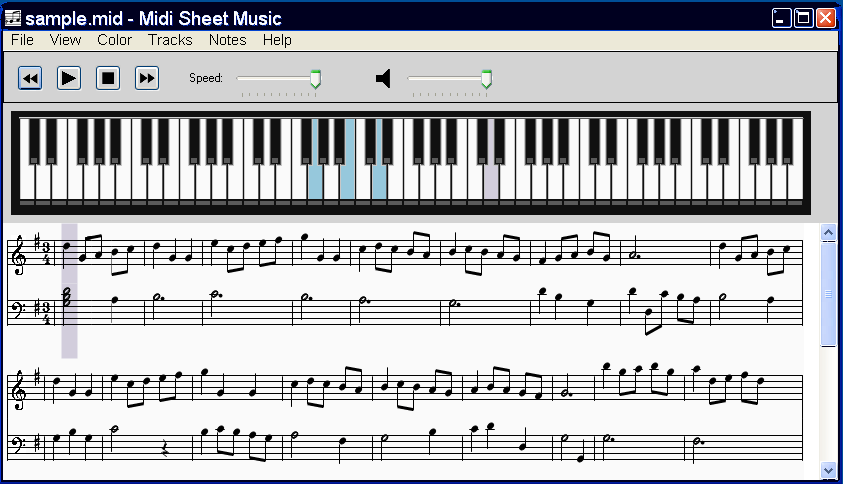 Viewing Midi Sheet Music for Windows 2.6
